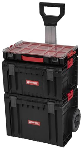QBRICK - Werkzeugtrolley mit 3 x Werkzeugkasten Leer - 3er-Set - Werkstattwagen Leer, Werkzeugbox mit Organizer, Stapelbar, Mobil - Qbrick System PRO SET 2 - Set von PRO TOOLBOX und Organizer PRO 100