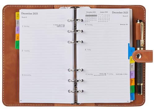 Kalender 2025 2026 Buchkalender Personal A6, 1 Woche 2 Seiten mit Tabs, Notizen, Kontakt, Softcover, Klein Planer Ringbuch Terminplaner/Wochenplaner, Schülerkalender Taschenkalender, Aug-Jul(Englisch)