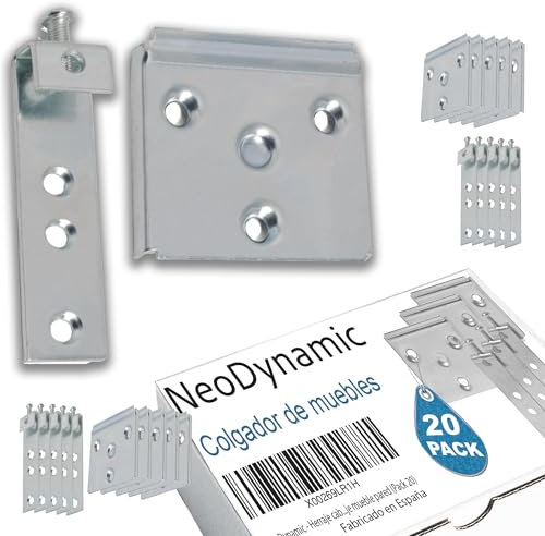 NeoDynamic - Quincaillerie pour meubles de cuisine | Ferrure tête de lit | Ancrage meuble mural | Accrocher des meubles muraux (6 unités)