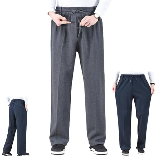 CupitiDU Pantaloni da uomo elasticizzati in vita per anziani, casual, anziani, con cerniera, a vita alta, comodi pantaloni da jogging da uomo (grigio, 3XL)