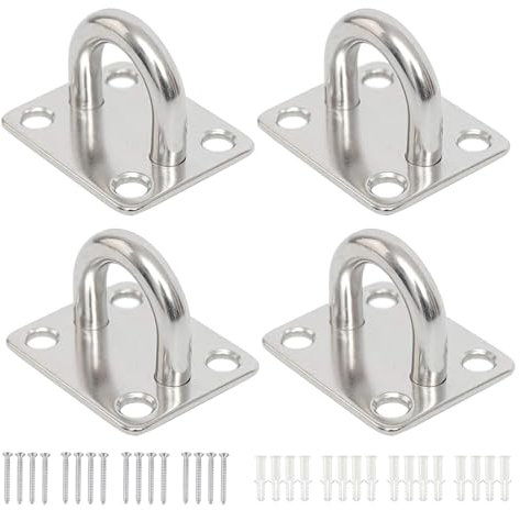 Mfqire 4 Piezas Anclaje Pared Acero Inoxidable 304 40x35mm,Gancho Techo Resistente Tipo U para Hamaca,Toldo,Columpio,Silla Colgante,Incluye Tornillos para Montaje Interior o Exterior,Cuadrado M6