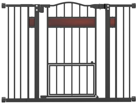 COSTWAY Cancelletto per Cani per Aperture 74-104 cm, Cancello per Cani con Porta Piccola, 2 Estensioni e Doppio Blocco, Cancelletto in Metallo da Interno per Cucina, Scale e Soggiorno (Nero)