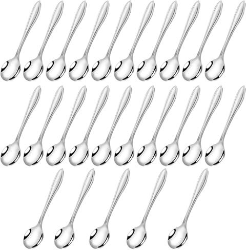 25 Pièces Mini Cuillères, Small Spoons 9,5 cm, Mignonnes Cuillere a Cafe pour Pots à Épices, Petites Cuillères à Condiments en Acier Inoxydable pour épices, sauces, sel, sucre, miel, poivre
