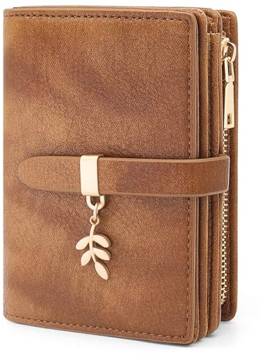 HNOOM Portefeuille Femme Petit Format Cuir PU Vintage Porte Monnaie Blocage RFID Porte Carte, Porte Feuille pour Femme avec 19 Emplacements de Cartes et éclair Poche à Monnaie (Marron)