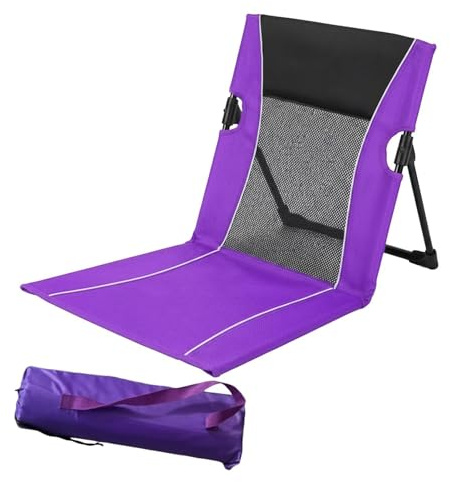 Folding Beach Chair for Adults, Foldable Sun Loungers Pool Side Camping Deck Chairs for Garden, Lightweight Backpack Beach Chair Portable for Outside, Reclining Ground Garden Chairs with Back Support