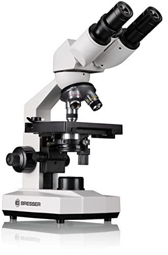Bresser biologisches Durchlicht-Mikroskop, Erudit Basic Bino 40x-400x, Grob- und Feinfokussierung, sowie Kreuztisch (koaxial), LED (Batterie oder Akku), Abbe-Kondensor, Smartphonehalter und Koffer