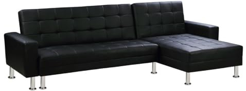 Habitat et Jardin - Canapé d'angle Convertible et Réversible Theo 4 Places Noir - Canapé Lit Design Moderne en Tissu - Grand Canapé Familial Résistant