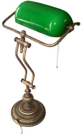 linoows Bankerlampe, Schreibtischlampe, Schwere Tisch-Lampe, Altmessing, Glas-Schirm
