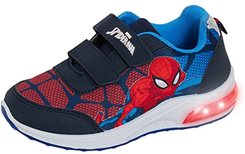 Marvel Spiderman - Scarpe da ginnastica con luci lampeggianti per ragazzi, sportive, da corsa, da skater, blu navy, Marina Militare, 28 EU