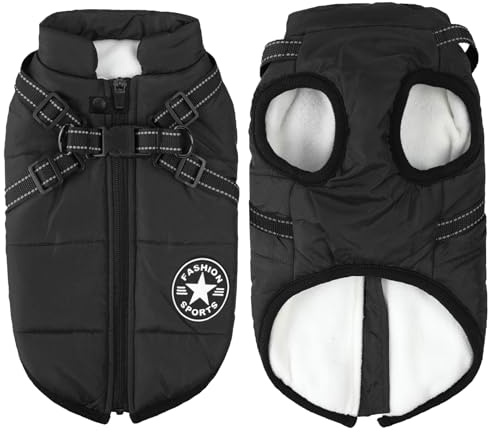 Giacche invernali per cani Antivento Impermeabili 2 in 1 Abbigliamento Cappotto termico per tempo freddo Pettorina con giacca invernale per cuccioli Giacca calda per cani invernale Nero M