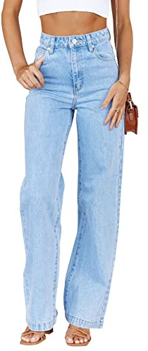PLNOTME Women's High Waisted Jeans Boyfriend Baggy Straight Leg Casual Denim Pants