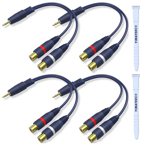 YIMATEECO Cavo da 3,5 mm a RCA Y, Cavo splitter RCA da 15 cm C-avo AV da 1 maschio a 2 femmina RC-A C-avo di prolunga per Subwoofer, Altoparlante, AMP, Giradischi, Ricevitore(C-avo da 3,5mm, 4 pezzi)