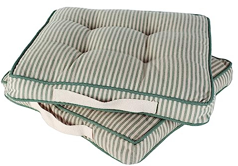 Dibor Dining Chair Seat Pad Set of 2 Sage Green Striped Chair Cushions | Machine Washable, Handles, 100% Recycled Cotton, Recycled Polyester Filling