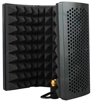kowaku Bouclier d'isolation de microphone à 3 panneaux, panneau d'enregistrement vocal réglable pour le chant, 3 panneaux