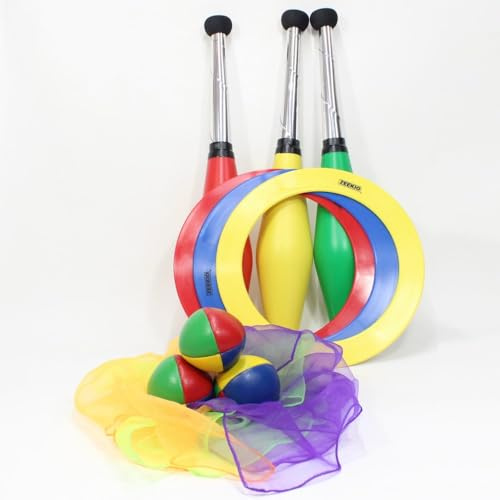 Zeekio YoYoSam - Juggling Kit - Learn to Juggle - for Beginners - Juggling Starter Set Durable - Vibrant Colors - Complete Starter Kit - 3 Balls, 3 Scarves, 3 Rings & 3 Clubs