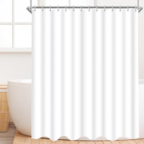 Lerores Tenda per doccia 150x200 cm, in tessuto antimuffa, bianco puro, con fondolesina, impermeabile, lavabile, in poliestere, tende da bagno per bagno, vasca da bagno con 12 anelli per tenda da