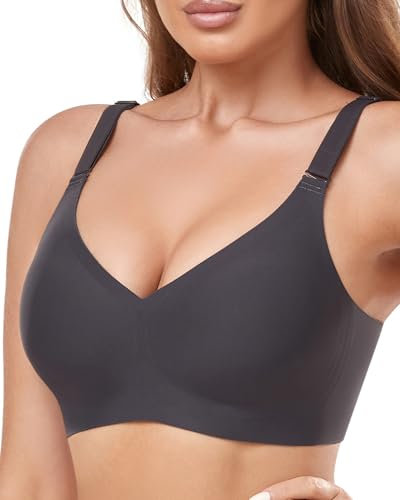 OXYIBRAS Comfort Wireless Non-Wired Support Women's Bras - Soft V-Neck Bras with Extender, Seamless Brah Extender (Black L)