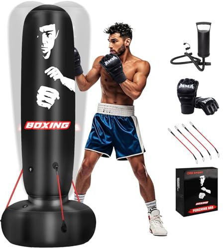 Punching Bag for Adults, 71 Boxing Bag with Stand and Fixed Rope,Free Standing Freestanding Punch Bag with Gloves and Pump, Inflatable Heavy Boxing Bag Set for Adults Teens Men Youth at Home Outdoor