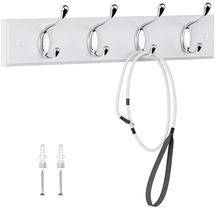 LaFleurs Garderobenhaken Holz, Moderne Garderobenleiste mit 4 Haken für Jacken, Mäntel, Schals, Handtaschen, 40 cm Kleiderhaken Wand, Wandgarderobe, Hakenleiste, Garderobe, Weiß