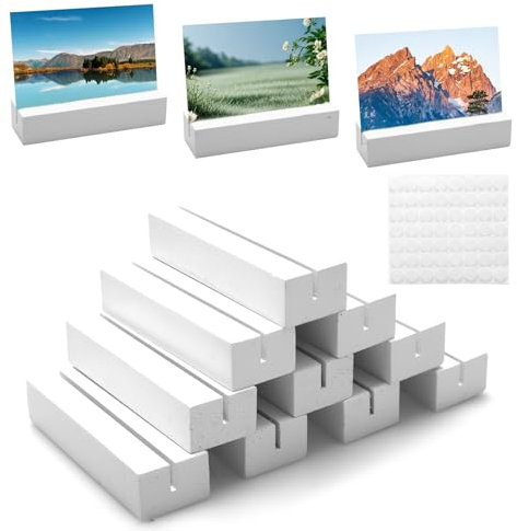 sitarcmin 10 Stück Kartenhalter Holz Weiß, Tischkartenhalter Holz 2,5 mm Quadratisch Rustikal Korken, Holzständer für Karten 10 cm, Fotohalter Weiß mit 56 Doppelseitigen Klebstoff