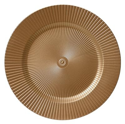 Kaemingk Assiette décorative de 33 cm en plastique avec rainures - Assiettes de présentation festives pour différentes occasions - Soucoupes pour mariage, jubilé, Noël - Décoration de Noël - Doré
