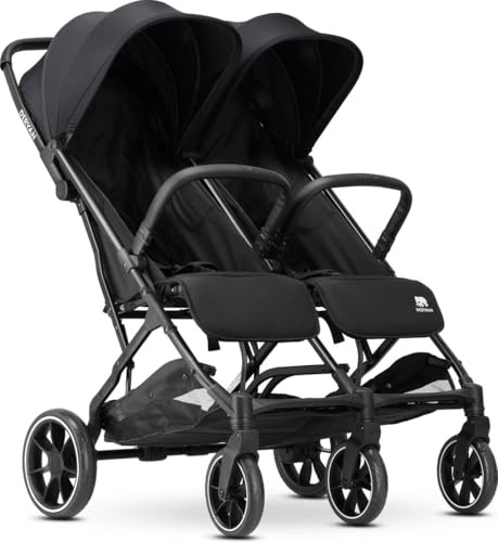 Deryan Rolo X2 XL Kinderwagen Buggy 2 in 1 - Buggy klein zusammenklappbar - Geburt bis 4 Jahre - Baby Wagen pro Sitz belastbar bis 22kg - Kinderbuggy klappbar - KOMPAKT & FALTBAR - Schwarz