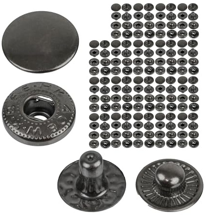 Syfria snäppfästen, Ø 15 mm, 20 par, svartgrå, set utan verktyg, DIY-tygklämmor, snäppfäste med fjäderklämma, reparation av metallknappar, ersättningsknapp, sömnadstillbehör