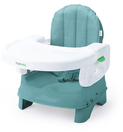 Ingenuity Deluxe Comfort Klappbare Sitzerhöhung Stuhl - Faltbare Babysitzerhöhung - Kleinkindersitz mit verstellbarer Höhe - Gepolstert - Leichtgewicht, Türkis - 6M-3J