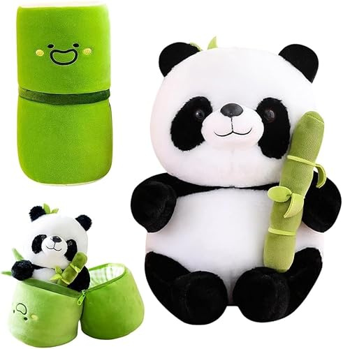 Gohytal Panda Kuscheltier,Flauschige Weicher Panda Versteckt Sich in Bambusbeutelspielzeug, Geburtstagsgeschenke für Kinder, Panda Spielzeug GeschenkFür Frauen Kinder Jungen Mädchen (25cm)