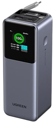 UGREEN Nexode Power Bank 20000mAh, 165W Schnellladen, 65cm einziehbares Kabel, Kompatibel mit iPhone 17/16/15 Serie, Galaxy S25 Ultra, MacBook, Dell Laptop und mehr