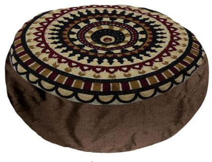 Relaxus meditationskudde, bekväm 40 cm golvkudde, hög densitet poly-bomullsfyllning för ultimat komfort, handgjord av indiska hantverkare (rund Nanda)