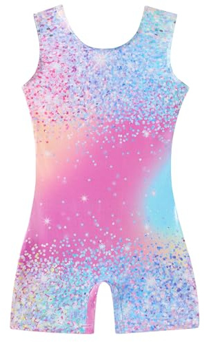 ALISISTER Gymnastics Leotards for Girls Sparkle Dance Unitards Gradient Color Sleeveless Leotards for Kids Athletic Ballet Dancewear Age 3-8 Years