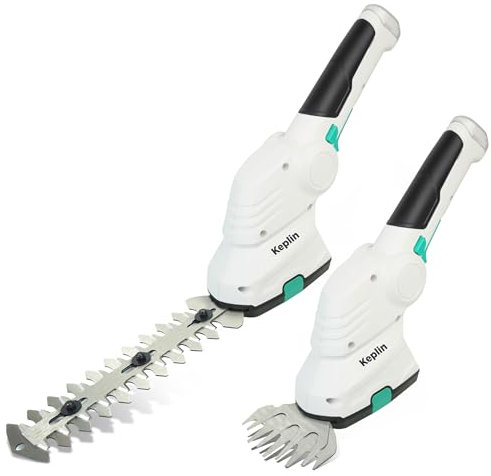 Keplin Cisaille à gazon et taille-haie sans fil 2 en 1 – Batterie rechargeable de 7,2 V de 1500 mAh, coupe-bordures de jardin portable léger et coupe-arbustes avec 2 lames interchangeables pour une