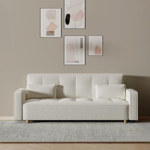 CONCEPT USINE | Divano a 3 posti convertibile COPENAGUE bianco | Tessuto Bouclette alla moda | Letto aggiuntivo: 213 x 111 cm | Seduta confortevole | Struttura in legno massello | Design moderno e