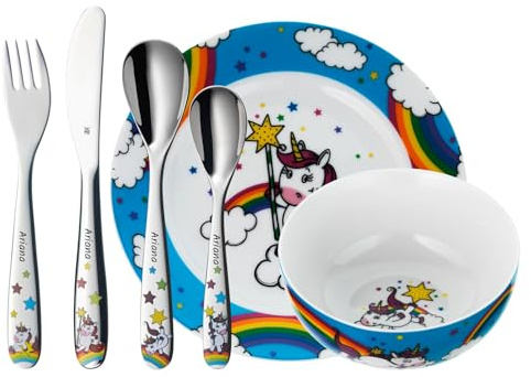 WMF Unicorn 6-delad barnservis med gravyr, personlig barnservis med namn, present till dop, födelse eller födelsedag