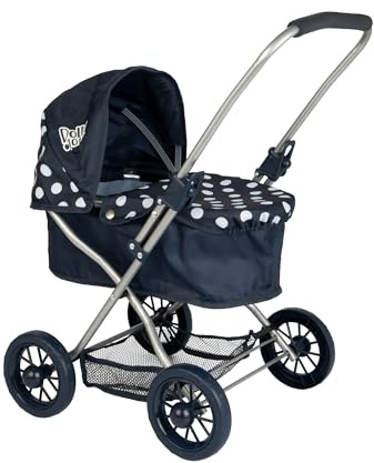 Carrozzina Dolly Tots Navy Cutie Dolls | Passeggino per bambini con grembiule rimovibile e cappuccio regolabile, sistema da viaggio pieghevole leggero con borsa abbinata, sistema da viaggio sotto il