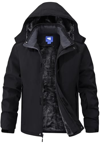 Winter Jackets Coats for Mens Waterproof Fleece Lined Ski Jackets Warm Outdoor Snow Skiing Hiking Parka Jackets Coats with Hoode Black Small