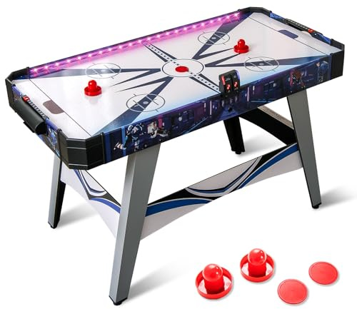 DREAMADE 137 cm Airhockey Tisch, Air Hockey Spieltisch mit LED-Lichtern, 2 Schiebern & 2 Pucks, Airhockeytisch mit 12V Motor & LED-Anzeigetafel für Spielzimmer, Zuhause & Büro, 137 x 65 x 86 cm