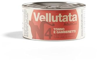 Natural Code Cibo Umido in VELLUTATA V04 per Gatti Adulti, alimento completo per gatti di tutte le taglie e razze in vellutata, gusto TONNO e GAMBERETTI | 12 lattine da 85 grammi l'una.