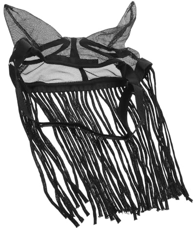 DIKACA Maschera Anti-mosche per Cavalli con Orecchie e Frange Design Traspirante in Rete Poliestere Facile da Indossare e Rimuovere Adatta per Protezione all Aperto Contro Insetti