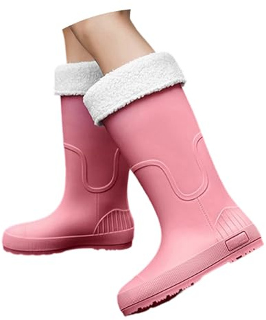 Genérico Botas De Agua Mujer Caña Alta, Botas De Goma Mujer, Impermeables Talla Grande Suela Gruesa Antideslizante Galochas Moda Casual Monocromo Holgados Cómodo Botas Adecuado Para Clima Frío
