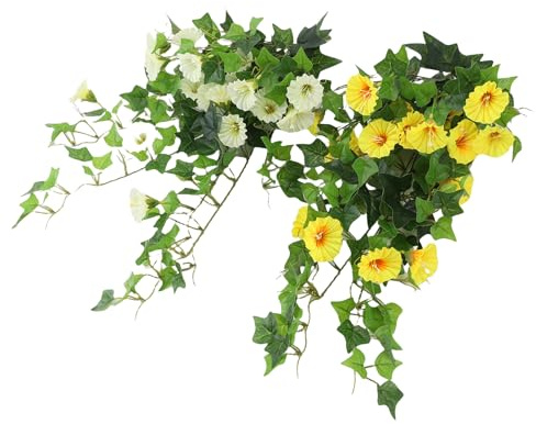 Yosoo Health Gear Konstgjord Blomstergirland Tyg och Plast Faux Hängande Blommor 50 Cm med Kronblad Formbara Vinstockar Återanvändbar Dekor för Bröllopsfest Uteplats Balkongvägg (Vit Gul)