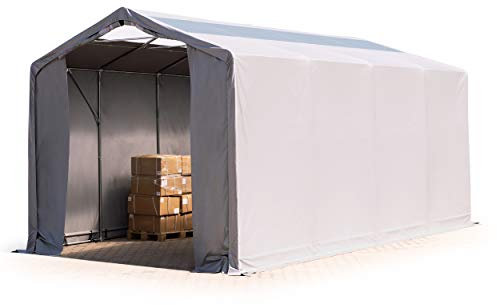 TOOLPORT Zelthalle Lagerzelt mit OBERLICHT 4x8x3 m Garage Industriezelt PVC Plane 850 N wasserdicht grau