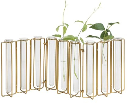 Creative Co-Op 9 Test Tube Vases in a Single Gold Metal Stand