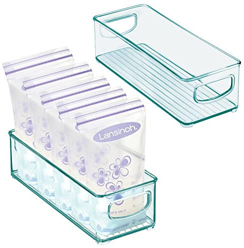 mDesign 2er-Set Kunststoffbox für Babynahrung – Aufbewahrungsbehälter mit Griffen – praktische Sortierbox für Muttermilchbeutel aus BPA-freiem Kunststoff – hellblau
