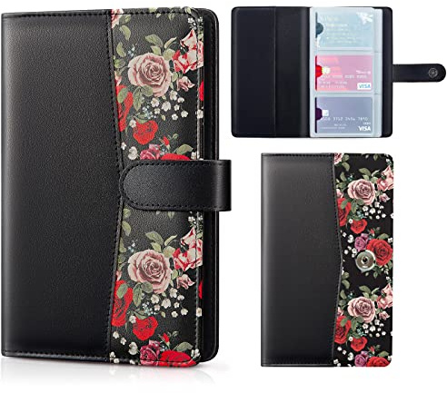 Business Card Holder, PU Leather Credit Card Holder For Women, Name ID Cards Book Case Organizer Binder File Storage with 96 Card Slots, Up to 192 Business Cards - Roses