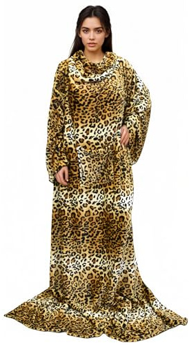 Catalonia Classy Coperta leopardo indossabile con maniche, Regalo per adulti donne uomini, extra caldo pile leggero accogliente coperta corpo, TV avvolgere coperta di lancio con tasca
