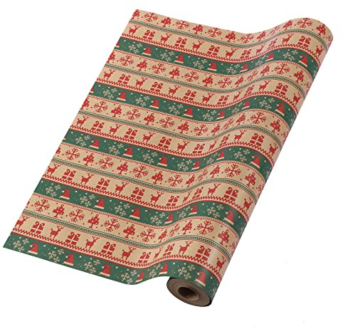 HBell julomslagspappersrulle, 43 cm x 15 m julomslagspapper, julkraftpapper, tomteluva, älg, omslagspapper perfekt för jul, nyår, festival, festdekorationer