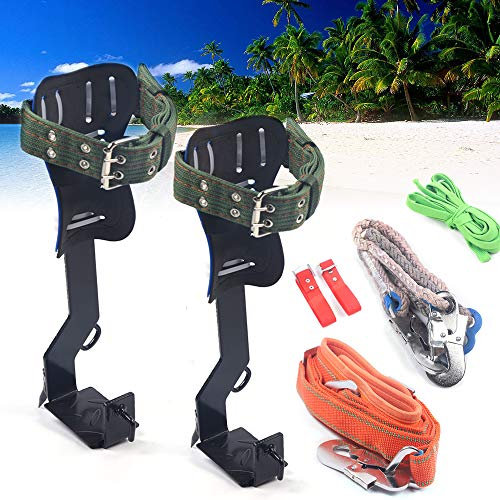 Fetcoi Werkzeuge zum Baumklettern Ausrüstung Set Halteseil Steigeisen Klettergurt Sicherung Spike Set Baumkletterwerkzeug, Rutschfestes Klettern Baumspitzen Kletterspitzen :10.5 * 5 * 36cm