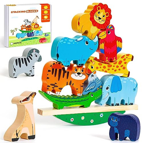 Montessori Toys for 1 2 Year Old Girl Gifts, Wooden Animal Stacking Toys for Toddlers, Learning Building Blocks Toys for Girls Age 1 2 3, Birthday Gifts for 1 2 3 Year Old Girls Boys Presents